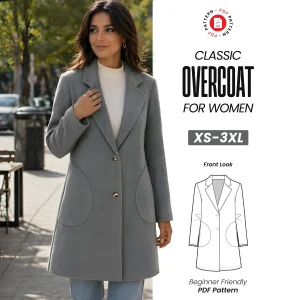 Classic Overcoat Sewing Pattern, Women's Winter Wool Coat PDF (XS-XXXL)
