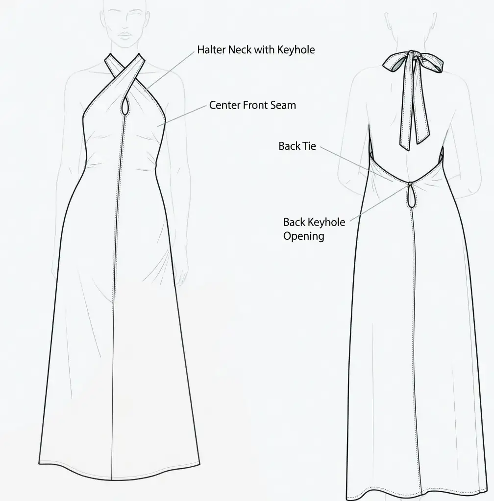 Halter neck dress pattern, Dress Pdf Sewing Pattern, Halter Dress With Open Back for Women, Beginner Pattern, Backless Maxi Dress Pattern - Image 4