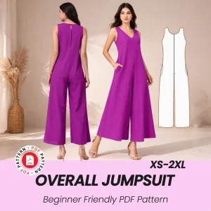 Overall Jumpsuit Sewing Pattern, Comfy PDF Women Jumpsuit, Easy Dungaree Pant Loose Trouser