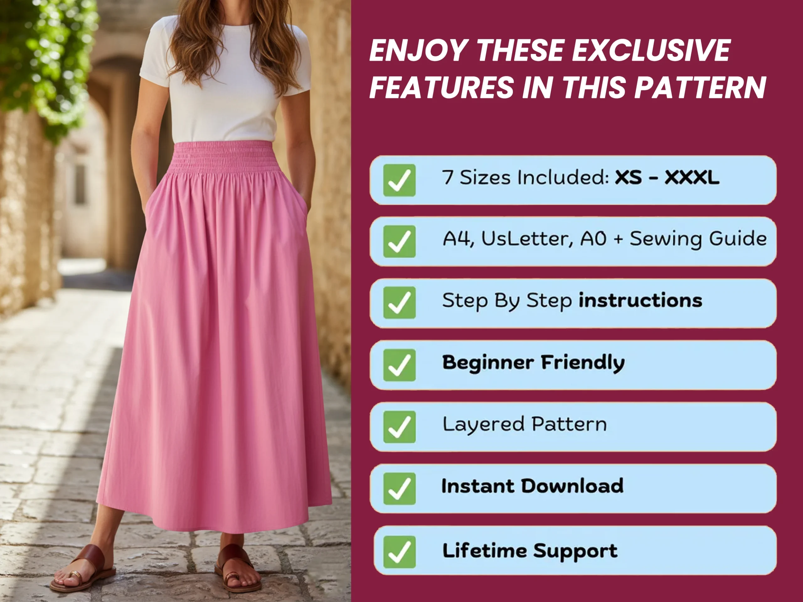 Linen Maxi Skirt Sewing Pattern | Easy PDF Pattern With Pockets (XS-3XL) - Image 5