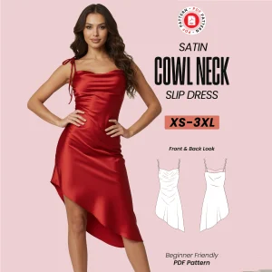 Satin Cowl Neck Slip Dress Sewing Pattern: Backless Evening Gown (PDF Patterns)