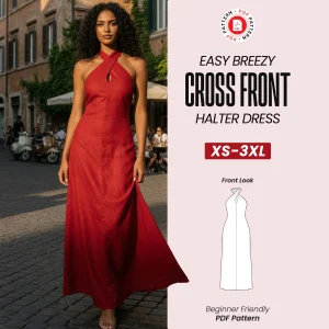 Halter neck dress pattern, Dress Pdf Sewing Pattern, Halter Dress With Open Back for Women, Beginner Pattern, Backless Maxi Dress Pattern