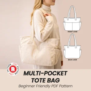 Multi-Pocket Tote Bag Sewing Pattern, Beginner Friendly Shoulder Bag (PDF)