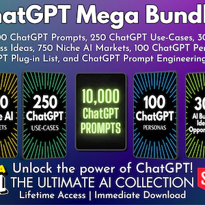 ChatGPT Mega Bundle, 10,000+ Copy-Paste Prompts, AI Business Ideas & Expert Personas Collection