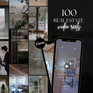 Ultimate PLR 100 Real Estate Video Reels, Editable Canva Template, Commercial Use Instagram Reels TikTok Shorts, Luxury Property Marketing DIY